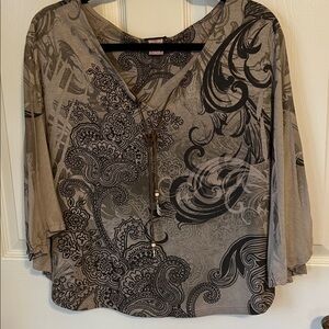 Agenda Taupe & Brown Patterned Top